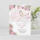 ベビーストークとバルーン赤ちゃんシャワー 招待状 (スタンド正面)