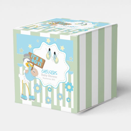 ベビーストーク男の赤ちゃんシャワー フェイバーボックス (正面サイド)