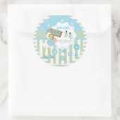 ベビーストーク男の赤ちゃんシャワー ラウンドシール (バッグ)