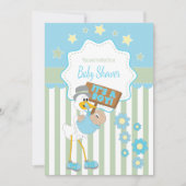 ベビーストーク男の赤ちゃんシャワー 招待状 (正面)