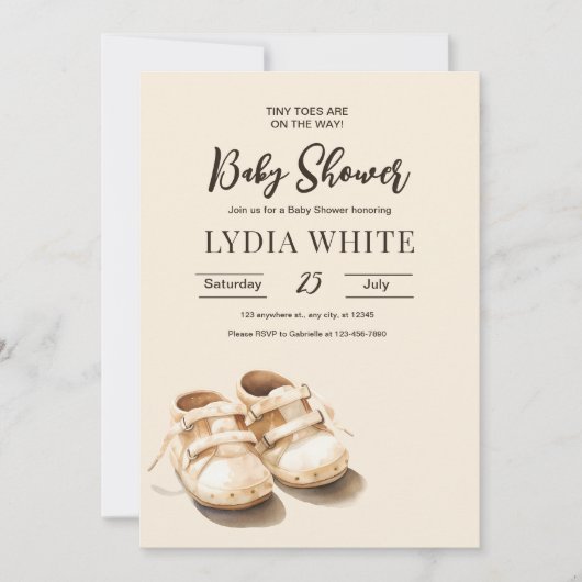 ベビースニーカー赤ちゃんシャワー招待状ジェンダーニュートル 招待状 (正面)