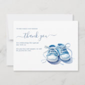 ベビースニーカー赤ちゃんシャワー招待状、男の赤ちゃん サンキューカード (正面)