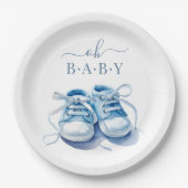 ベビースニーカー赤ちゃんシャワー招待状、男の赤ちゃん ペーパープレート (正面)