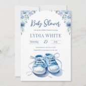 ベビースニーカー赤ちゃんシャワー招待状、男の赤ちゃん 招待状 (正面)