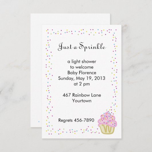 ベビースプリンクルシャワー招待状とピンクのカップケーキ 招待状 (正面/裏面)