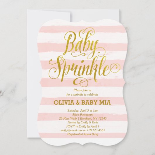 ベビースプリンクル招待状ガールピンク金ゴールドホワイト 招待状 (正面)