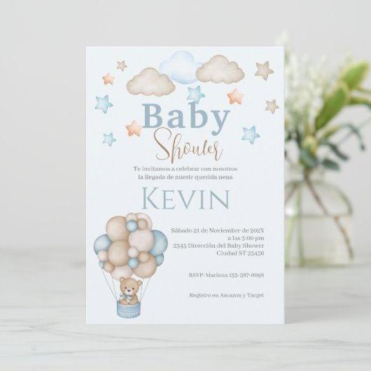 ベビースペインのシャワー招待状ブルーベアーボーイ 招待状 (スタンド正面)