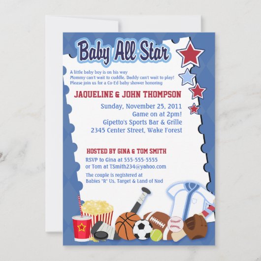 ベビースポーツファンオールスターベビーシャワー招待状 招待状 (正面)