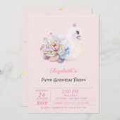 ベビースワンフラワーピンク誕生日 招待状 (正面/裏面)