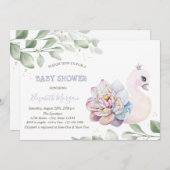 ベビースワンフラワー葉ズベビーシャワー 招待状 (正面/裏面)