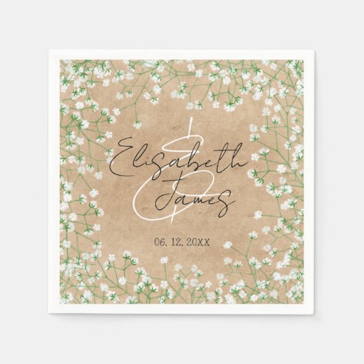 ベビーズブレスウォーターカラー素朴ボホシック結婚ズ スタンダードカクテルナプキン (正面)