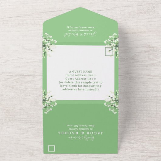 ベビーズブレスオンセージグリーンフローラ春の結婚式 オールインワン招待状 (外側)