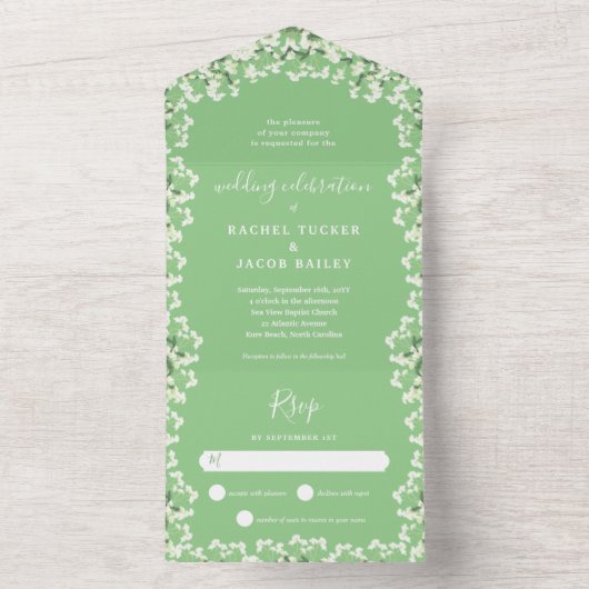 ベビーズブレスオンセージグリーンフローラ春の結婚式 オールインワン招待状 (内側)