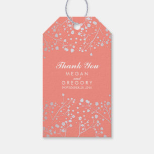 ベビーズブレスシルバーとコーラルフォイル結婚ズ ギフトタグ