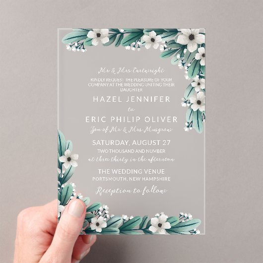 ベビーズブレスティール（緑がかった色）伝統的グリーンリー結婚ズ アクリル招待状 (インサイチュ (ポータブル))