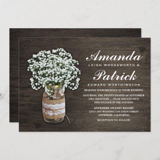 ベビーズブレスバーラップメイソンジャー結婚式招待状 招待状 (正面/裏面)