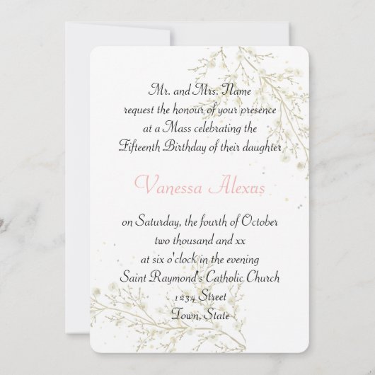 ベビーズブレスピンクフローラフェミニンキンセアニェラ 招待状 (裏面)