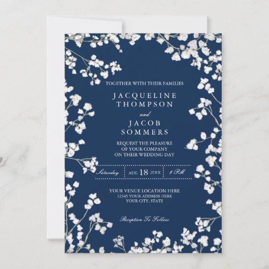 ベビーズブレスフラワーリース素朴カントリーウェディング 招待状 (正面)