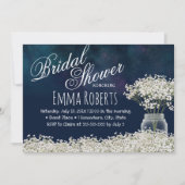 ベビーズブレスフローラジャーネイビーブルーブライダルシャワー 招待状 (正面)
