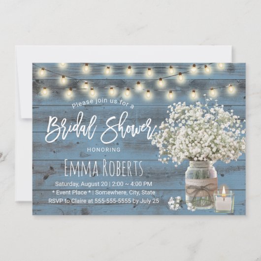 ベビーズブレスフローラジャールダスティーブルーブライダルシャワー 招待状 (正面)