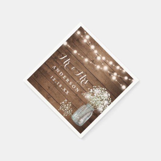 ベビーズブレスフローラメイソン素朴ジャー結婚ウッド スタンダードカクテルナプキン (角)