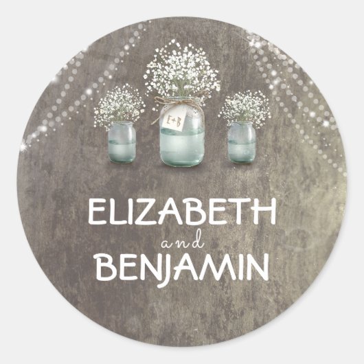 ベビーズブレスフローラメイソン素朴ジャー結婚ズ ラウンドシール (正面)