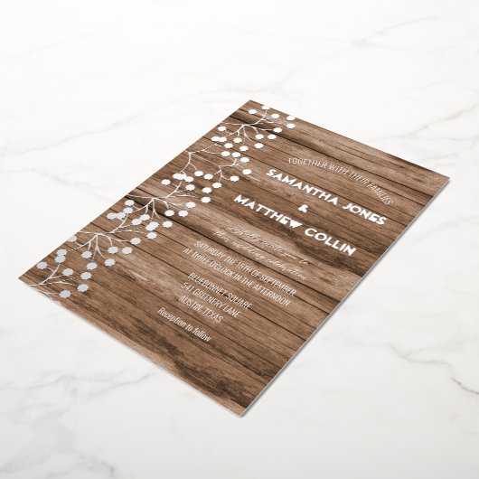 ベビーズブレスフローラワイルドフラワーゴールドフォイル結婚ズ 箔招待状 (回転した状態)