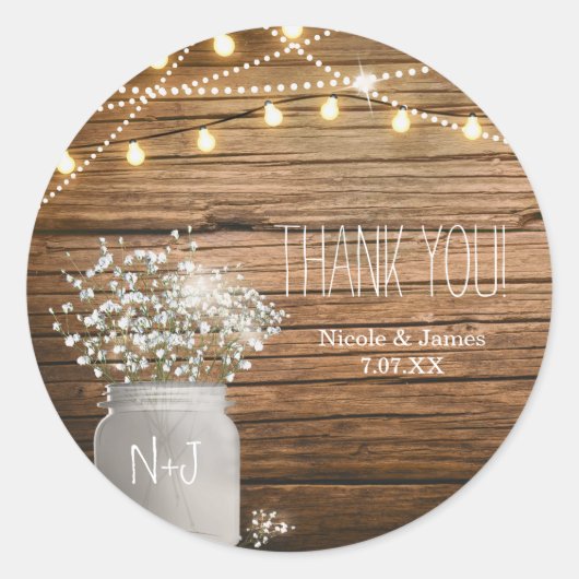 ベビーズブレスフローラ素朴インMason Jar & Lights ラウンドシール (正面)