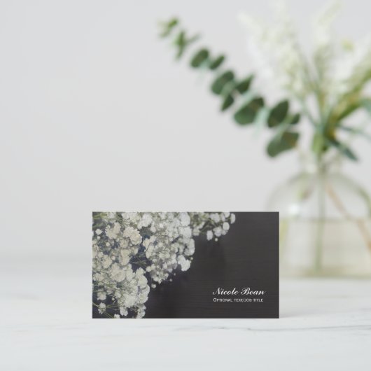 ベビーズブレスフローラ&ダーク素朴ウッドエレガント 名刺 (スタンド正面)