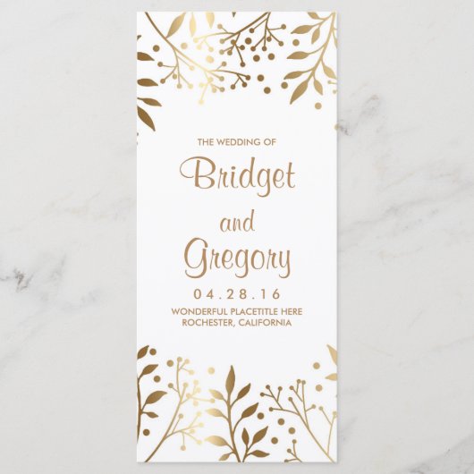 ベビーズブレスホワイトと金ゴールド結婚式 プログラム (正面)