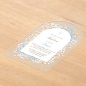 ベビーズブレスホワイトブルー男の赤ちゃんバプテスマ アクリル招待状 (レイダウン)