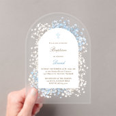 ベビーズブレスホワイトブルー男の赤ちゃんバプテスマ アクリル招待状 (インサイチュ (ポータブル))