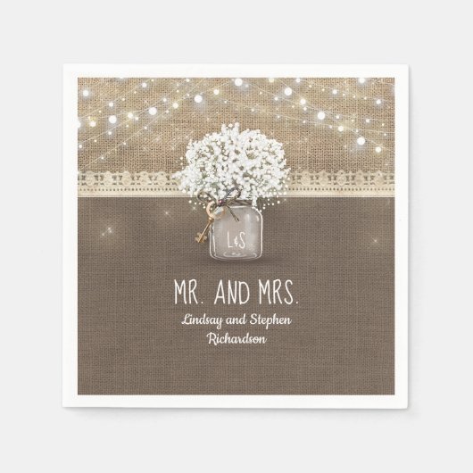 ベビーズブレスメイソンのジャー素朴ル結婚ラップ スタンダードカクテルナプキン (正面)