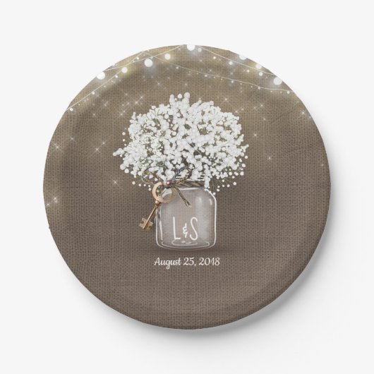 ベビーズブレスメイソンのジャー素朴ル結婚ラップ ペーパープレート (正面)
