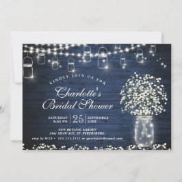 ベビーズブレスメイソンジャーブルー素朴ブライダルシャワー 招待状