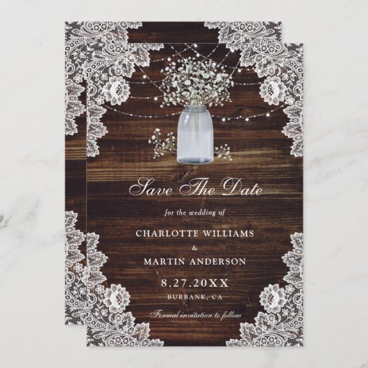 ベビーズブレスメイソンジャールレースバーラップウッド セーブザデート (正面/裏面)