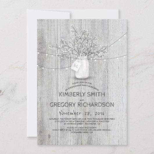 ベビーズブレスメイソンジャー素朴婚約パーティ 招待状 (正面)