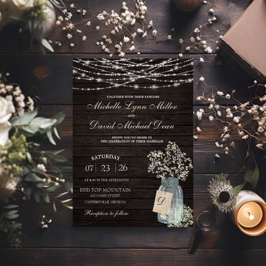 ベビーズブレスメイソンジャー素朴結婚式招待状 招待状