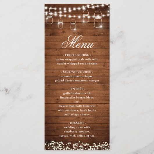 ベビーズブレスメイソン素朴ジャー結婚ズ・ディナー メニュー (正面)