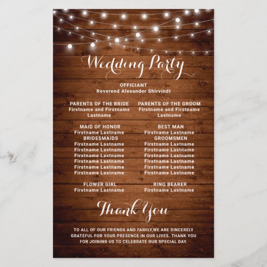 ベビーズブレスメイソン結婚ジャーの式典プログラム (裏面)