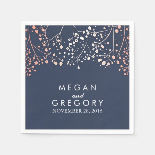 ベビーズブレス赤面とネイビーフローラ結婚ズ スタンダードカクテルナプキン (正面)