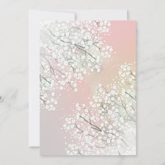 ベビーズブレス赤面ピンクフローラガールズバプテスマ 招待状 (裏面)