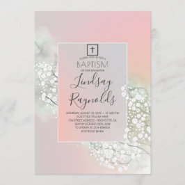 ベビーズブレス赤面ピンクフローラガールズバプテスマ 招待状