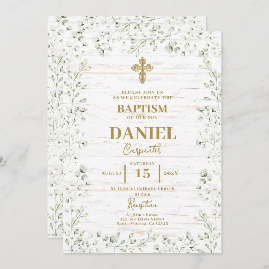 ベビーズブレス・ギプソフィラ 洗礼 招待状 (正面/裏面)