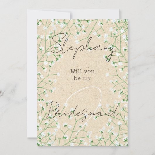 ベビーズブレス 可愛い ボヘミア風 あなたは私のブライズメイドになってくれる？ 招待状 (正面)