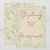 ベビーズブレス 可愛い ボヘミア風 あなたは私のブライズメイドになってくれる？ 招待状 (正面/裏面)