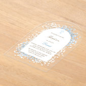 ベビーズブレス 白い青い花 洗礼 アクリル招待状 (レイダウン)