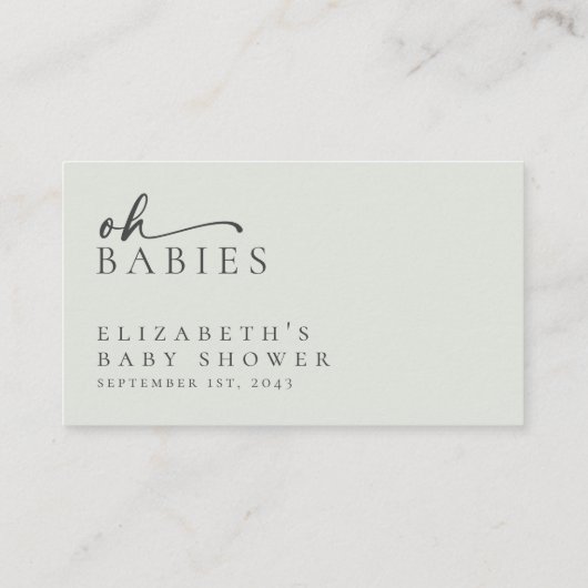 ベビーセージ緑ミニマリスト赤ちゃんシャワー用の本 エンクロージャーカード (裏面)