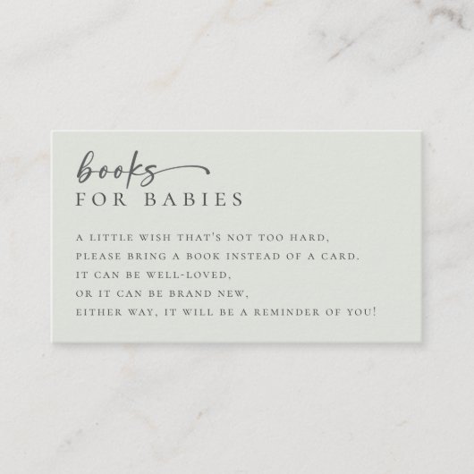 ベビーセージ緑ミニマリスト赤ちゃんシャワー用の本 エンクロージャーカード (正面)