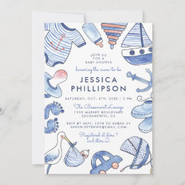 ベビーセーラー|青い水航海の彩のベビーシャワー 招待状